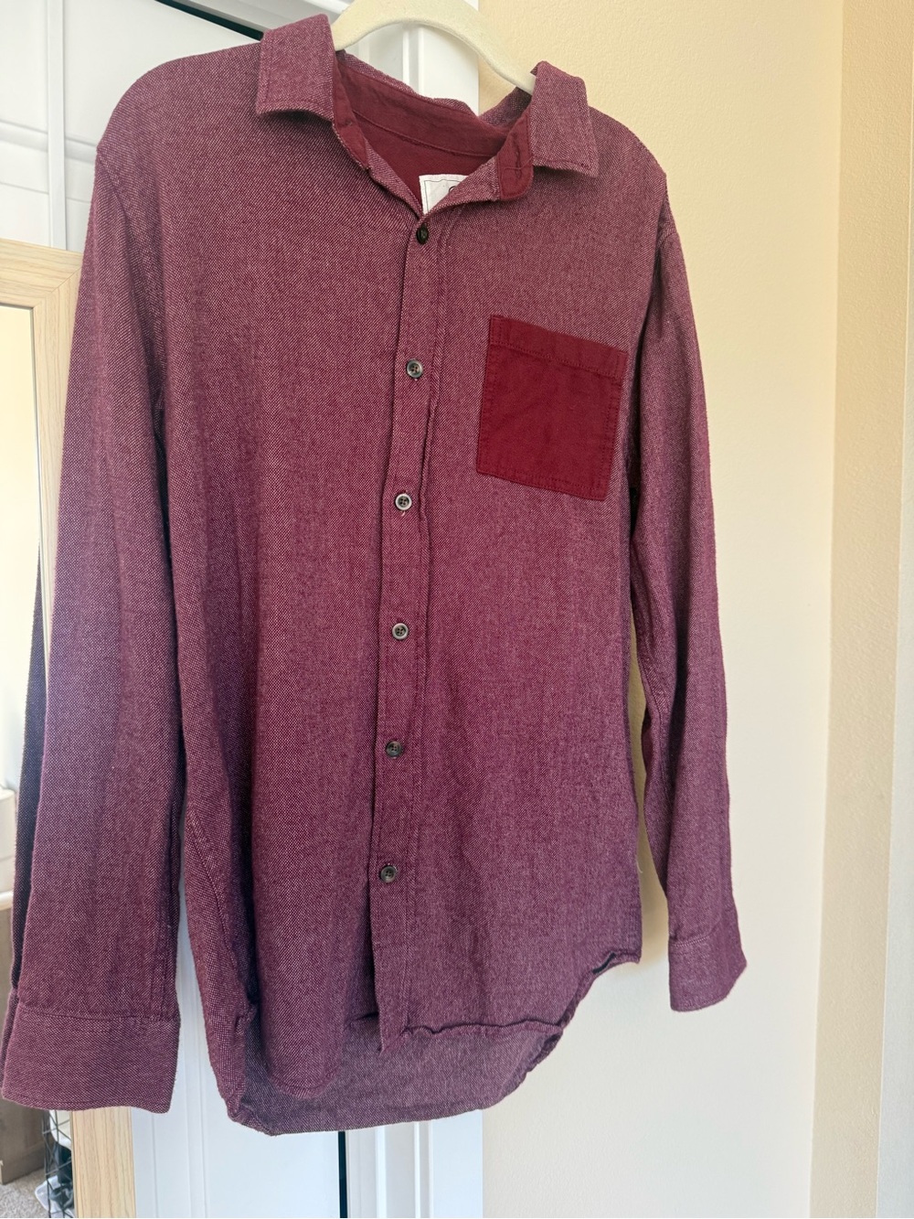 on the byas Men's Button-Down Shirt in Burgundy with Chest Pocket